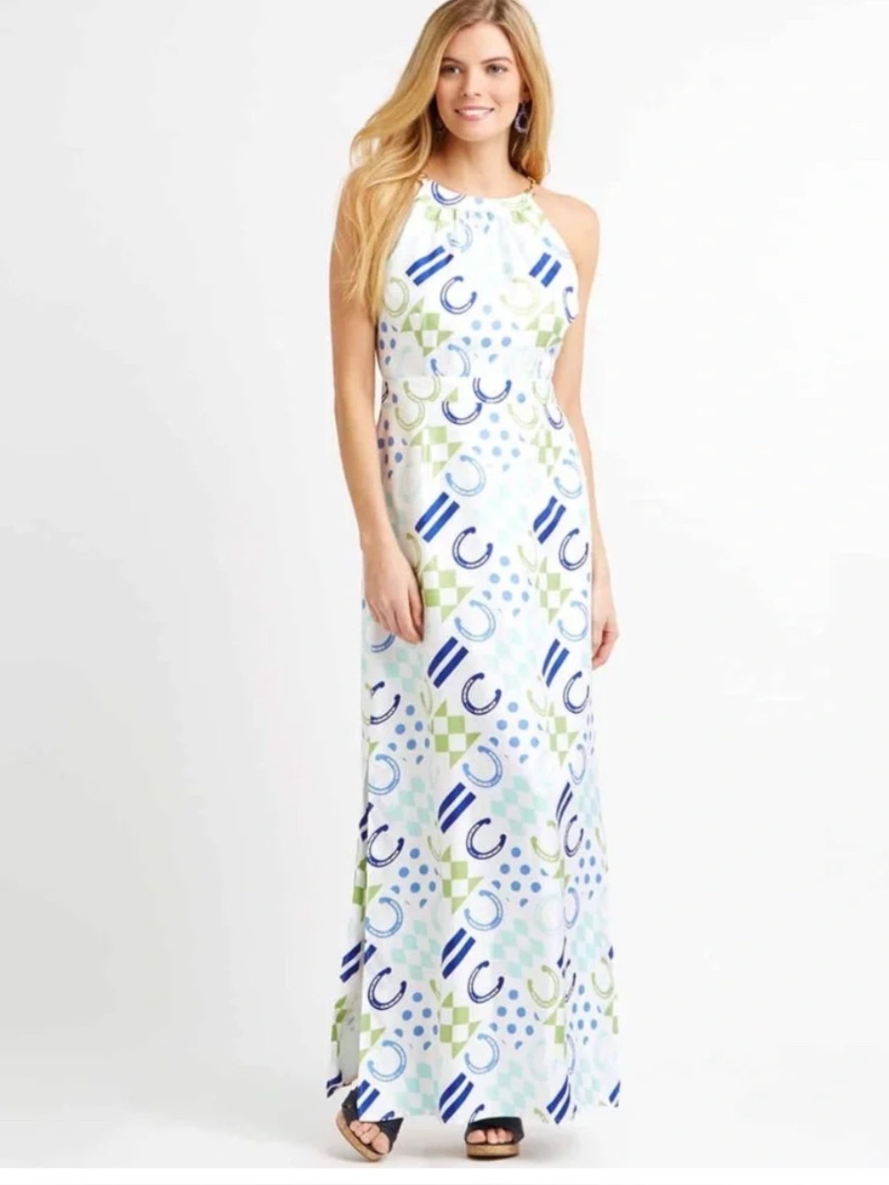 Vineyard Vines White Silk Kentucky Derby Horseshoe Print Dress